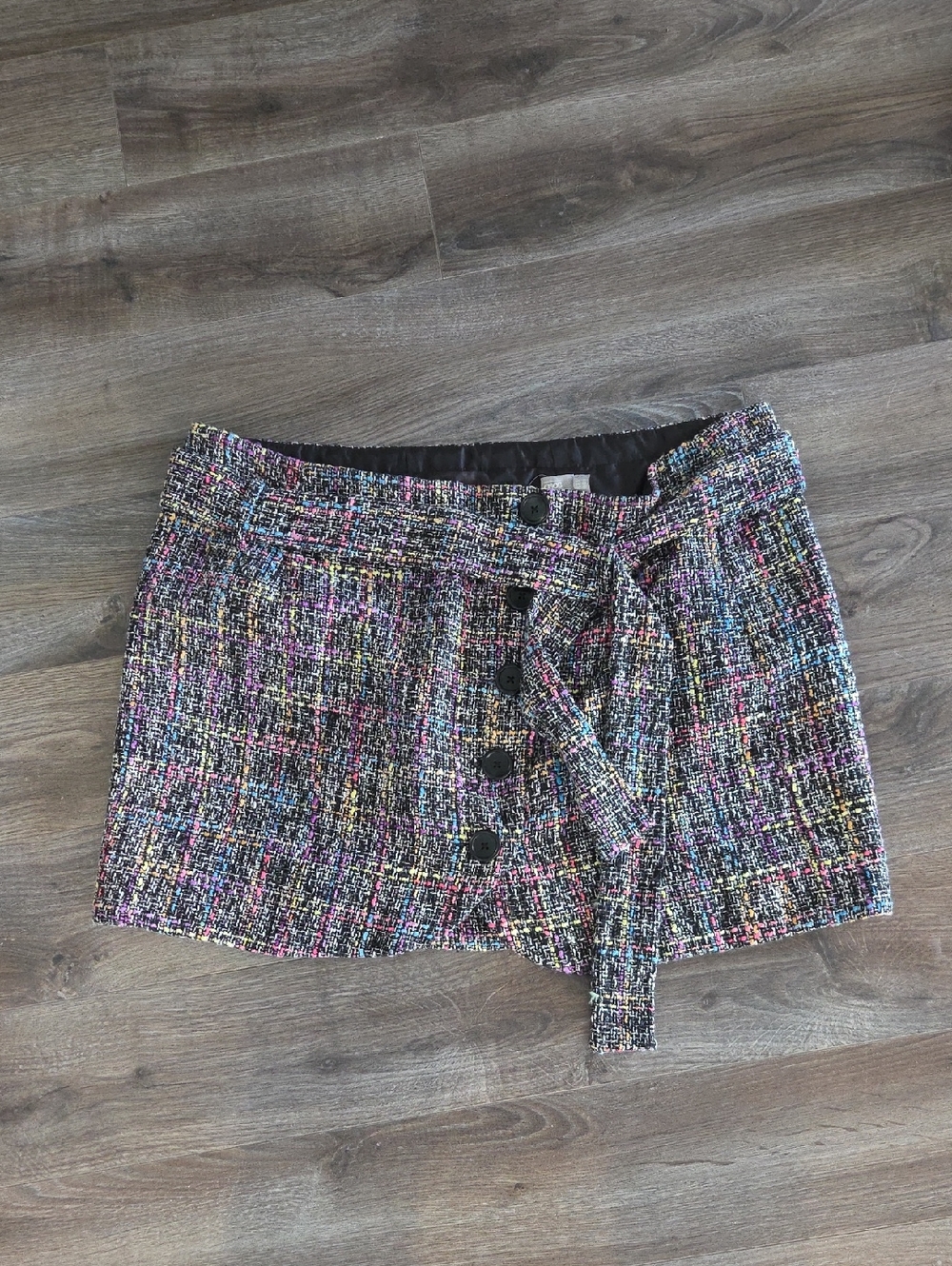 NWT ASOS Size 22 Multi-Color Tweed Mini Skirt with Button Front and Self-Tie
